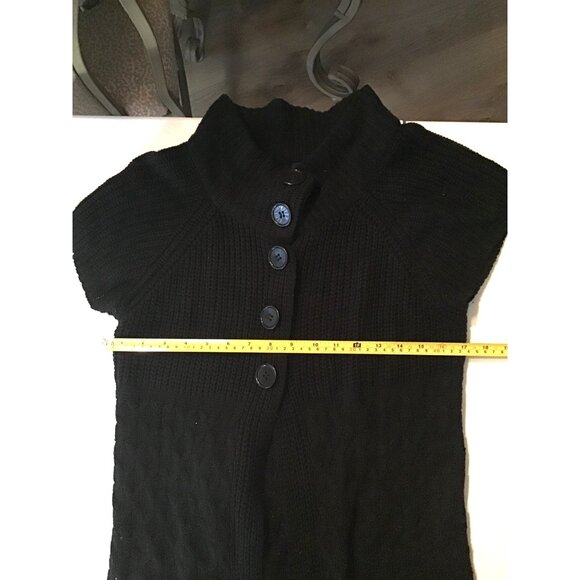 FADED GLORY-WOMENS BLACK SHORT SLEEVE CROCHE SWEATER VEST BUTTON CLOSURE SIZE XS - Picture 5 of 6